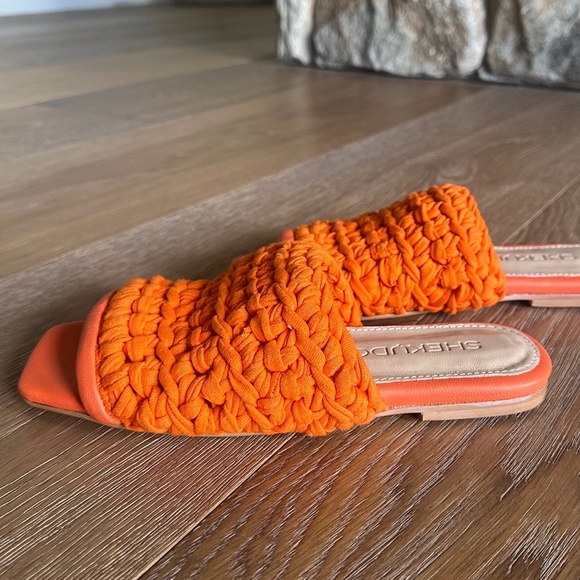 SHEKUDO Amaro Knit Strap Slide Sandal in Tangerine - Picture 9 of 11